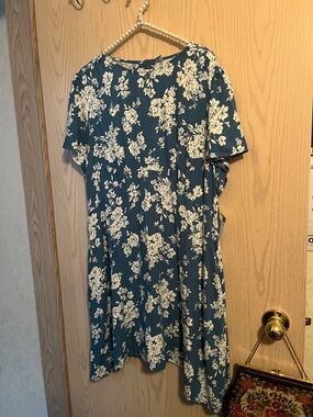 Old Navy Teal Blue Floral Midi Dress